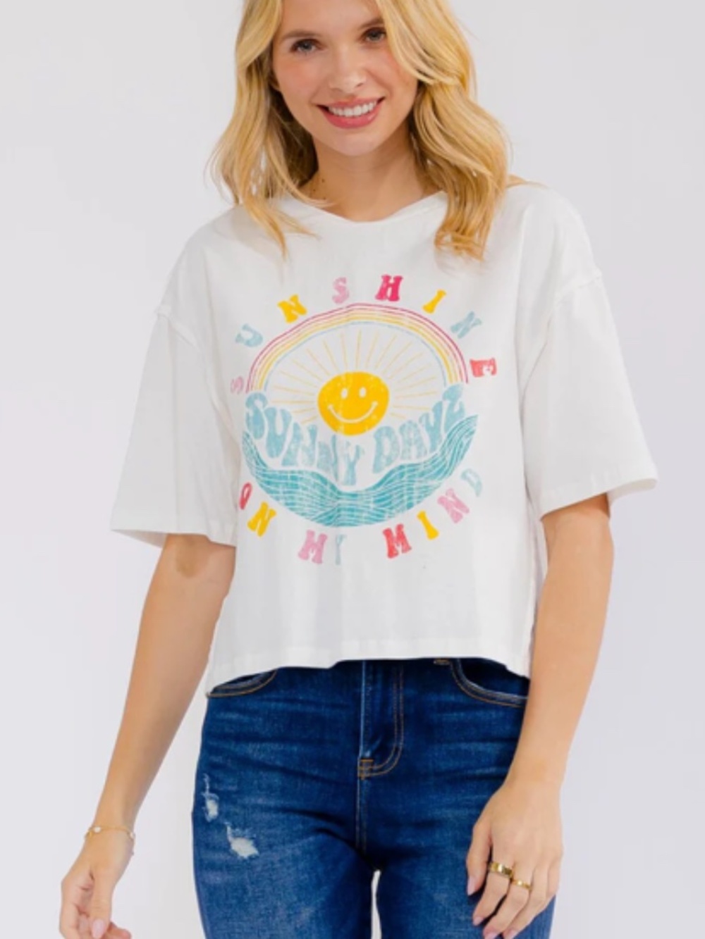 "The Emma" White Sunshine On My Mind T-shirt